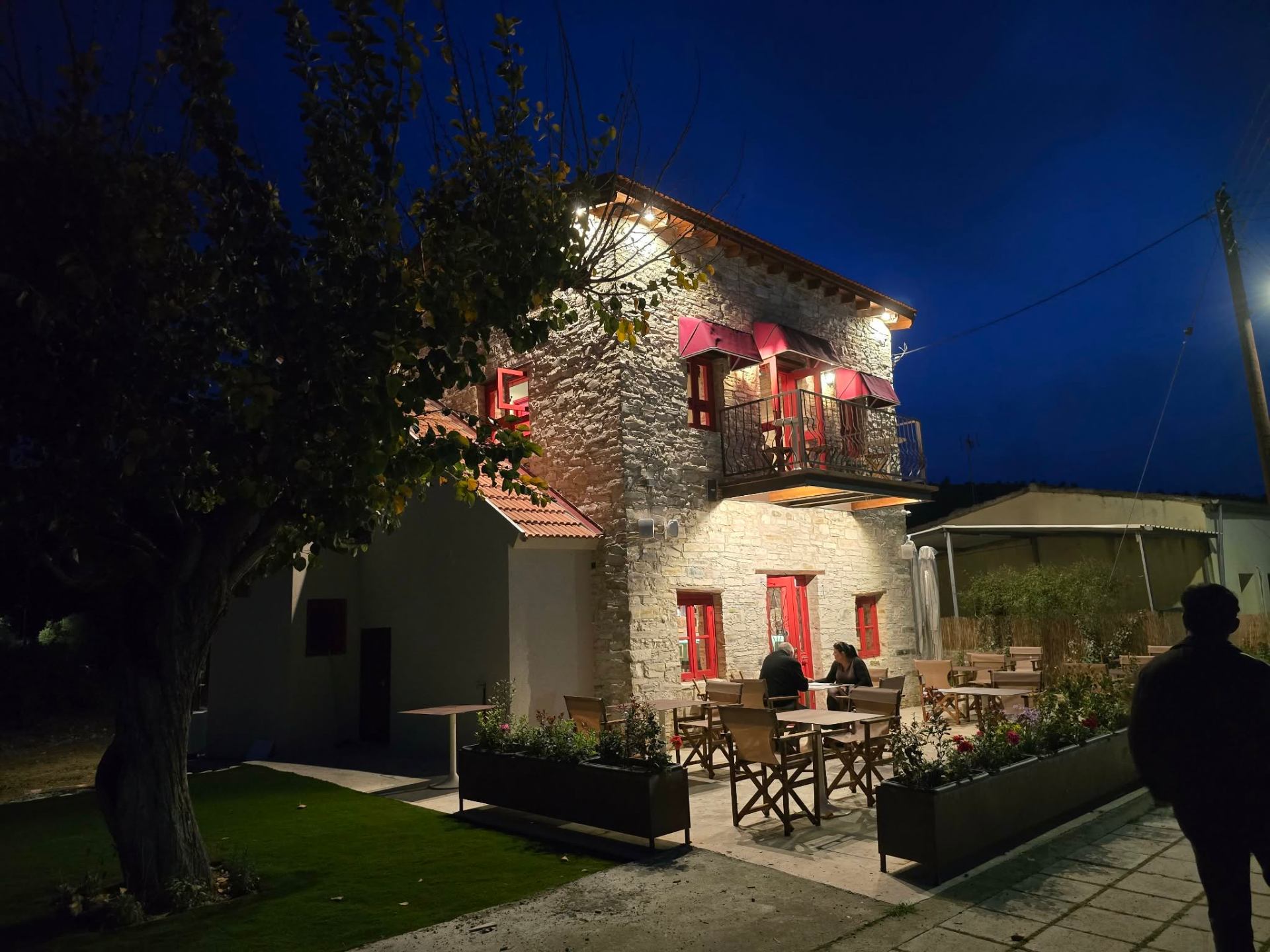 December9 pizzeria building in Agia Anna Cyprus at night